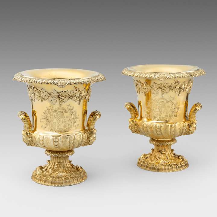 A Pair of Silver-Gilt Wine Coolers, Collars and Liners
